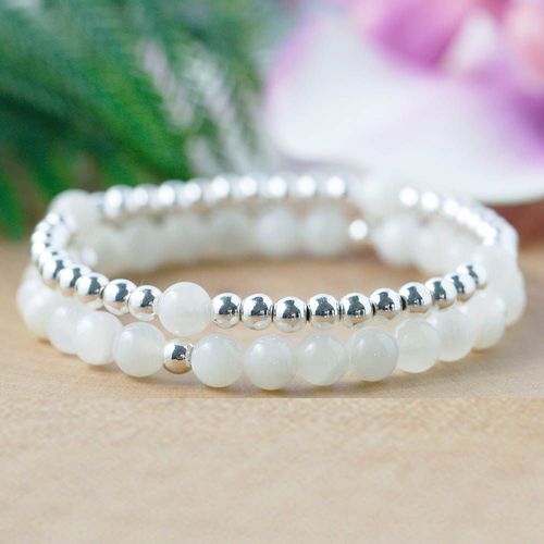 Bracelet Mala En Pierre De Lune Blanche Plaqué Argent, 6mm, Cristaux De Guérison, Ensemble De Bracelets Mala