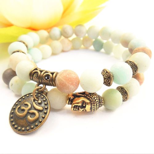 Bracelet Bouddha En Amazonite Mate, Fait À La Main, En Pierre Naturelle, Énergie, Assorti, Yoga, Cadeau, Bijoux Mala, Mg0791