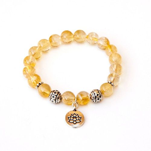Bracelet À Breloques En Forme De Lotus Citrine Pour Femmes, 8mm, Naturel, Mode Yoga, Mala, Amour, Protection De L'énergie, Vente En Gros