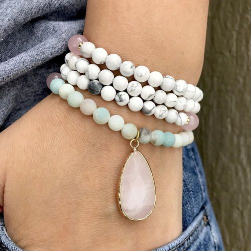 Bracelet Howlite Et Amazonite 108 Mala Yoga, Rhodonite Naturelle De Qualité Aa, Nouveau, Cadeau Pour Elle, Mg0994