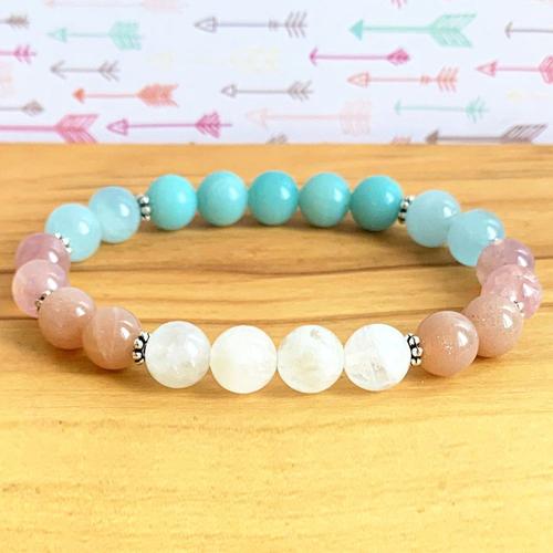 Bracelet Mala En Pierre De Lune Et De Soleil, Nouveau Design, Perles D'amazonite Aquatique, Bonheur Et Joie