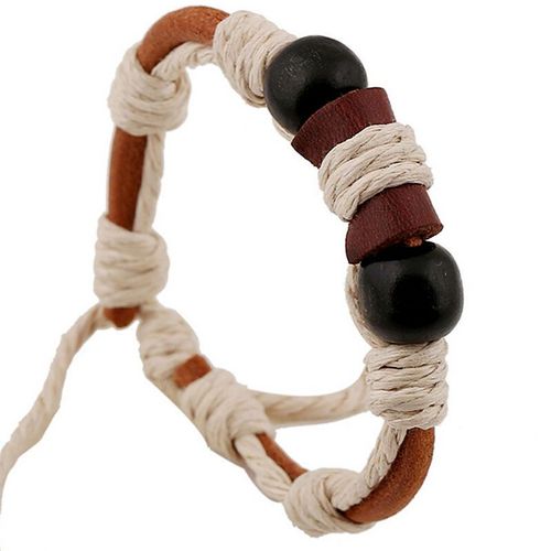 Bracelet À Perles En Bois Uni Pour Hommes, Corde En Cuir, Bon Marché, Tendance, Pk0426