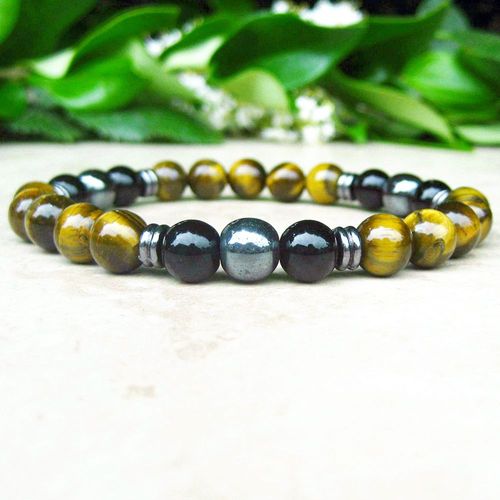 Bracelet Mala ¿Il De Tigre En Hématite Pour Hommes, 8mm, Onyx Noir, Guérison, Yoga, Prière, Anti Stress, Énergie, Mg0719
