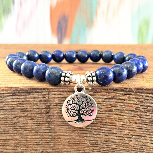 Bracelet Lapis Lazuli Pour Hommes, Grade Aa, 8mm, Breloque Arbre De Vie, Troisième ¿Il, Chakras, Vente En Gros
