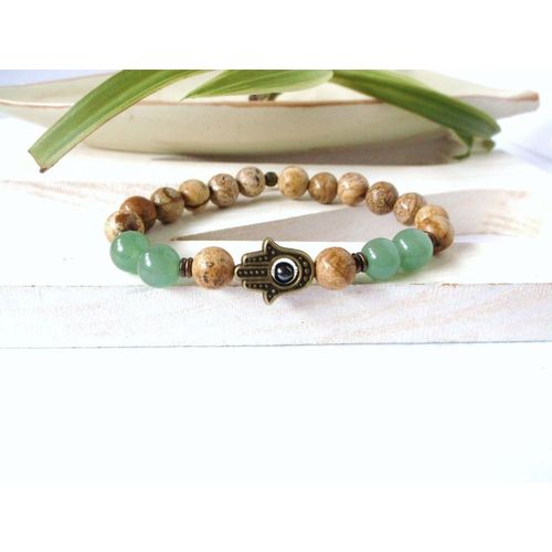 Bracelet Hamsa En Pierre Aventurine Verte, Pierre Naturelle, Pour Yoga, Sn0306