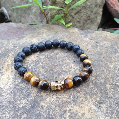 Bracelet De Bouddha En Or Jaune, ¿Il De Tigre Mala, Perles De Lave De Guérison, Yoga, Sn0377