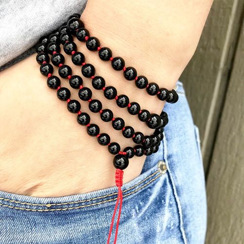 Bracelet En Tourmaline Noire Pour Femmes, 6mm, Ajustable, Noué À La Main, 108 Perles Mala, Cadeau De Yoga Pour Elle