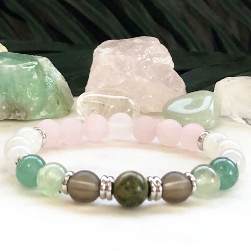 Bracelet En Pierre De Lune Pour Femmes, Rose Fumé Mat, Protection De L'équilibre, Yoga