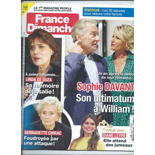 France Dimanche 06/01/2023 Linda De Suza, Diane Leyre, Sophie Davant & Leymergie, Florent Pagny, Jenifer,Mathilda May,Julien Doré,Clayderman,Vladimir Cosma,Bardot,Nicoletta,Daniel Guichard,France Gall