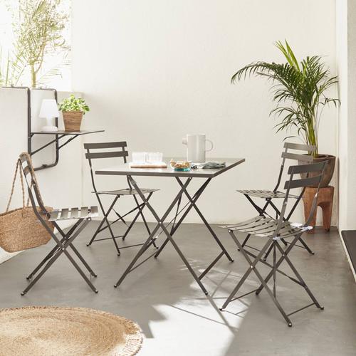 Salon De Jardin Bistrot Pliable - Emilia Rectangulaire Gris Anthracite - Table 110x70 Cm Avec Quatre