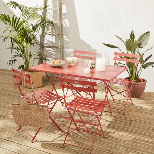 Salon De Jardin Bistrot Pliable - Emilia Rectangulaire Terra Cotta - Table 110x70 Cm Avec Quatre