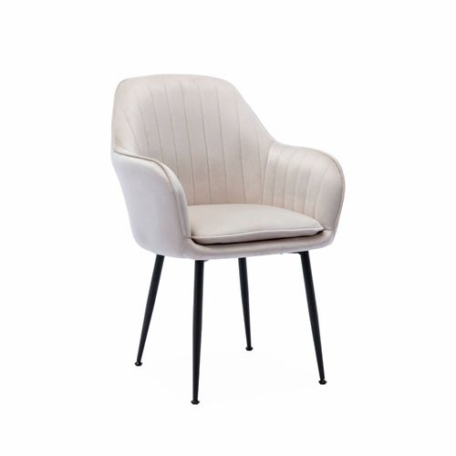 Fauteuil En Velours Blanc Cassé Et Pieds En Métal Noir Mat. Shella L 58 X P 58 X H 85