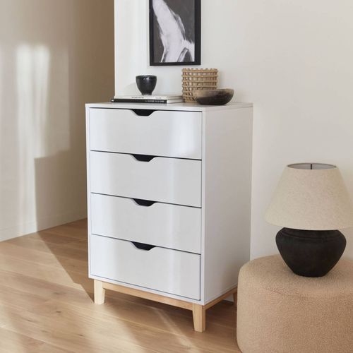 Commode Blanche Scandinave - Floki - Pieds En Bois De Sapin. 4 Tiroirs. 60x40x90 Cm
