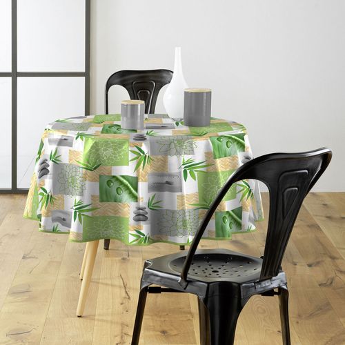 Toile Cirée Ronde - Diamètre 160 Cm - Bambou Et Lotus - Multicolore Multicolore