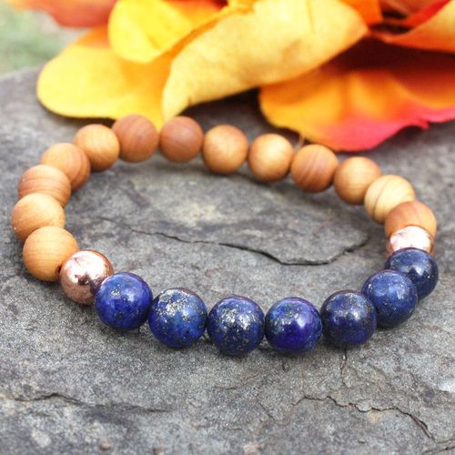 Bracelet De Yoga En Bois De Santal Pour Femmes Mg0975, Lapis Lazuli Naturel, Protection De L'énergie Négative, Couronne En Cristal, Bijoux Chakra