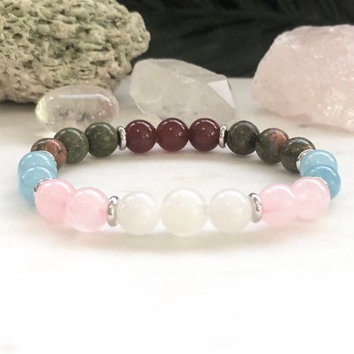 Bracelet Marin D'eau Pour Femmes, 8 Mm, Mélange De Cristaux, Pierre De Lune, Unakite, Rose, Quzr Z, Porte Bonheur, Mg0887