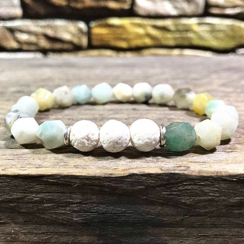 Bracelet En Amazonite À Coupe De 8 Mm, Pierre De Lave Blanche, Protection De L'énergie Négative, Couronne, Bracelet De Méditation Yoga