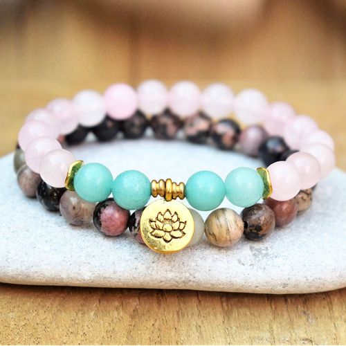 Bracelet En Rhodonite Noire Naturelle, Quartz Rose, Amazonite, Méditation, Équilibre Énergétique, Vente En Gros