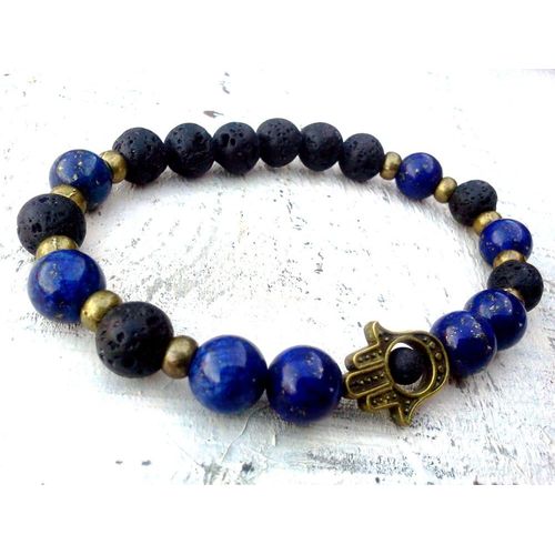 Bracelet Lapis Lazuli Hamsa Pour Homme, Sn0295, Porte Bonheur