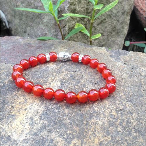 Bracelet De Bouddha En Pierre Rouge Pour Femmes, Accessoire Extensible Avec Perles