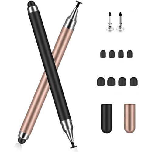 2 Pièces Stylet Tablette 3 en 1,avec 10 Embouts de Rechange,Stylet Universel pour écrans tactiles,Stylet Tactile très Sensible et de Haute Précision,pour iPhone/iPad/Pro/Mini/Air/Samsung,Noir+Or Rose