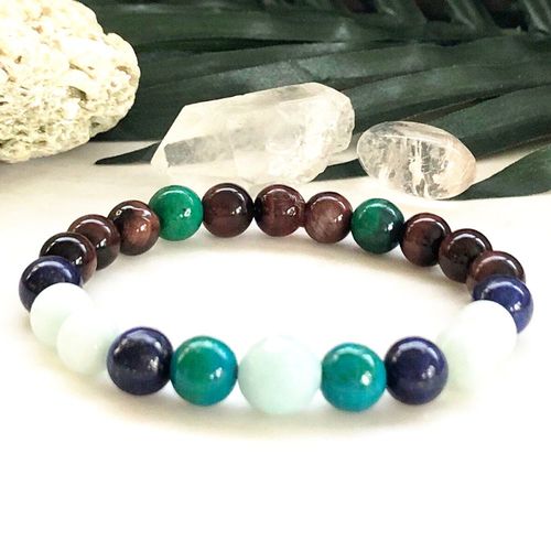 Bracelet ¿Il De Tigre Marin Aquatique Pour Femmes, 8 Mm, Mélange De Cristaux, En Pierre Naturelle Lapis Lazuli Porte Bonheur