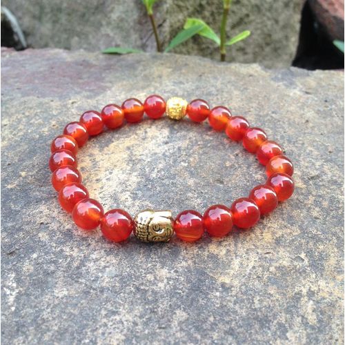 Bracelet Fantaisie Mala Bouddha En Pierre Rouge Pour Femmes, Plaqué Argent, Perle Bouddhiste, Sn0393