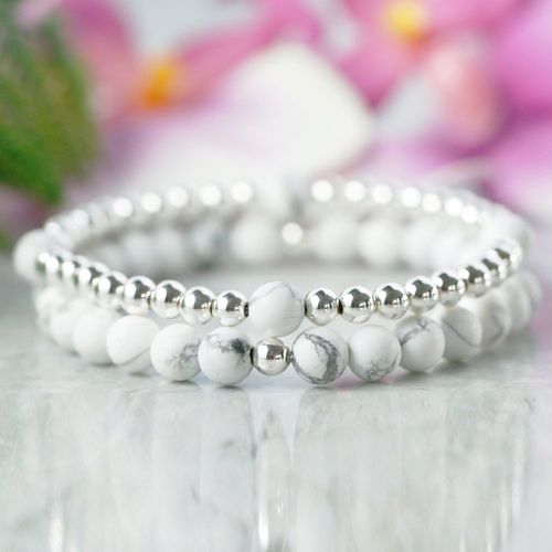 Bracelet Gowlite Blanc Plaqué Argent, 6mm, Pour Le Soulagement De L'anxiété, Mala, Pierre Précieuse, Mg0966