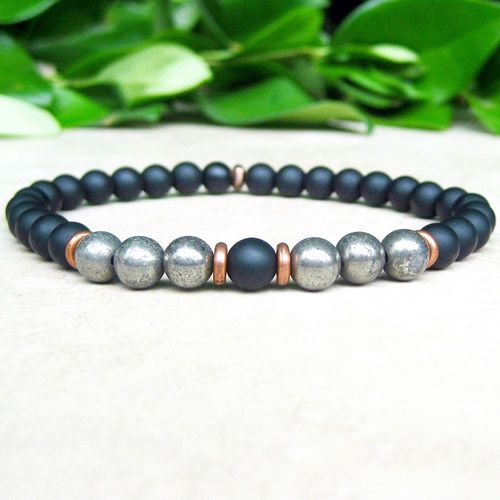 Bracelet De Yoga En Onyx Et Pyrite Pour Hommes, 6mm, Noir Mat, Bracelet Tibétain Mala, Énergie De Guérison, Cadeau