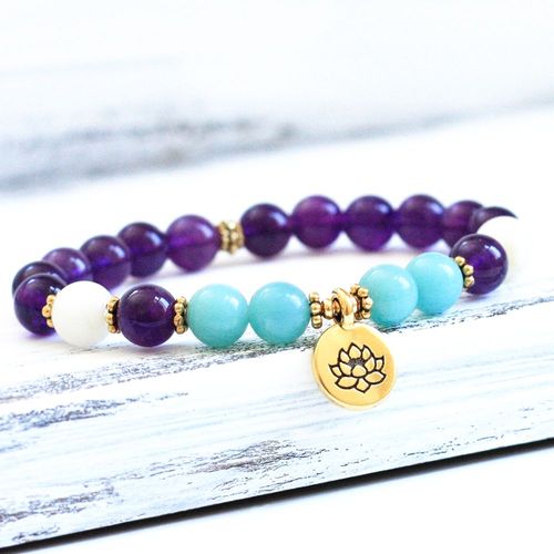 Bracelet Lotus Amazonite 8mm, Pierres De Lune Naturelles, Cristaux, Pour Femmes, Bracelet Énergétique Yoga Mala, Vente En Gros