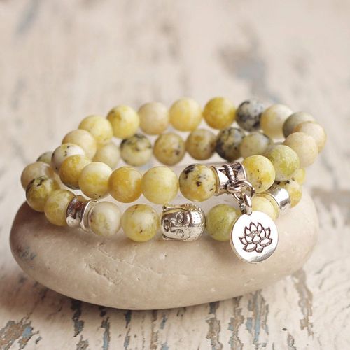 Bracelet En Pierre Howlite Jaune, Nouveau Design, Tête De Bouddha, Énergie Lotus, Haute Qualité, Fait À La Main, Vente En Gros