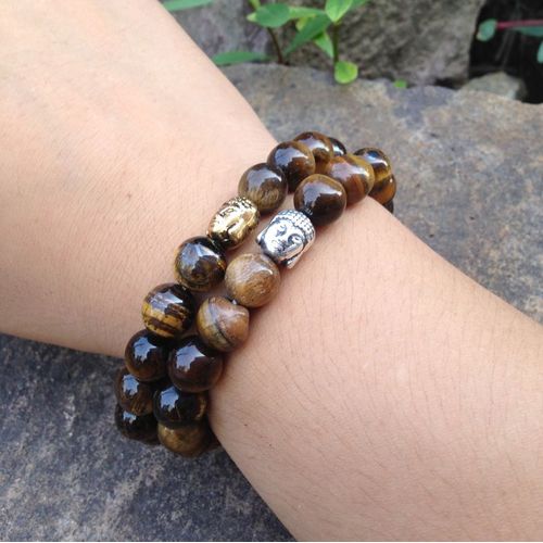 Bracelet ¿Il De Tigre Plaqué Argent Pour Homme, Avec Perles En Pierre Naturelle, Tête De Bouddha, Sn0386