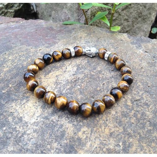 Bracelet ¿Il De Tigre Jaune Pour Hommes, En Argent Plaqué, Tête De Bouddha, Taille Personnalisée, Bijoux En Pierre De Yoga, Sn0387