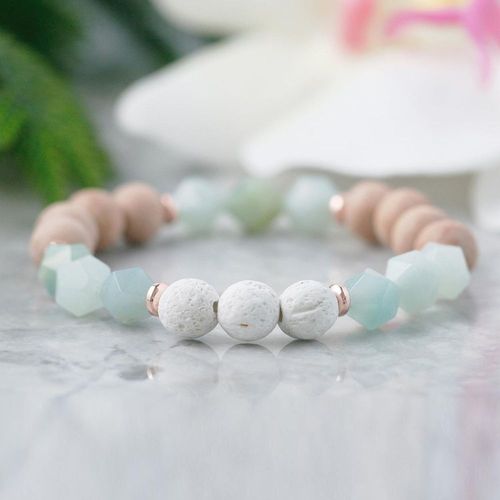 Bracelet Diffuseur D'huile Essentielle D'amazonite Coupée Mg1080, Pierre De Gemme Aquatique, Bijoux Aromathérapie, Soulagement De L'anxiété, Cristaux De Guérison Brac