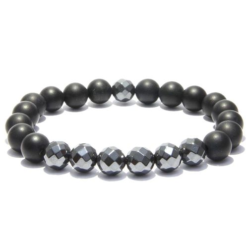 Bracelet En Pierre Hématite Et Onyx Noir Mat, 8mm, Pierre Naturelle, Perle D'énergie, Cadeau Pour Hommes