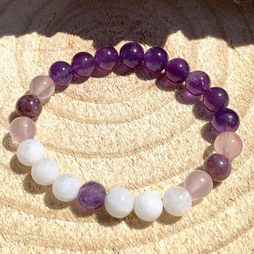 Bracelet En Pierre De Lune Arc En Ciel Lépidolite Pour Femmes, Bijoux De Protection Contre Les Radiations, Mg1229 Amethys T Rose Quartz Arc En Ciel
