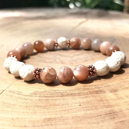 Bracelet Extensible En Pierre De Tournesol, Lave Blanche, Diffuseur D'huile Essentielle, Bijou Naturel, Bracelet Mala