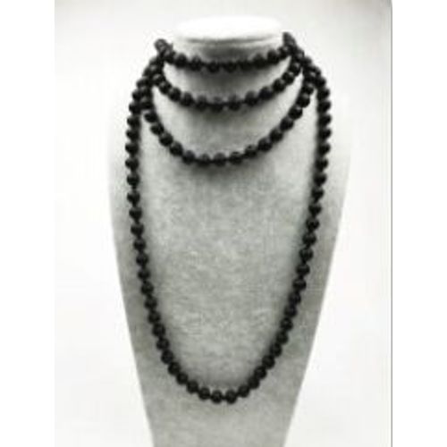 Collier Long En Onyx Noir Mat Pour Femmes, Chaîne Nouée, 60 Pouces, St0312
