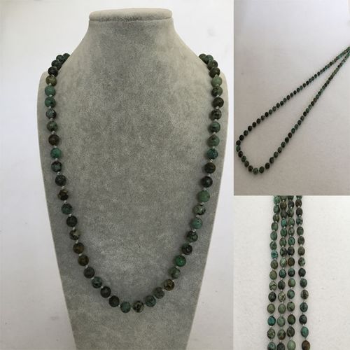 Colliers Fantaisie Boho Pour Femmes, Bijoux En Pierre, 8mm, Tuquoise Africain Noué, 38 Pouces, St0296