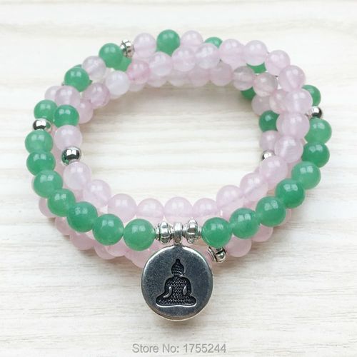 Bracelet Bouddhiste En Pierre De Lotus Rose Sn1132, Bijoux Mala Yoga 108, Collier Aventurine Verte De 6mm, Amour, Prospérité, Bijoux Porte Bonheur
