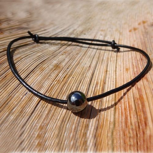 Bracelet En Cuir Noir Pour Hommes Hm0049, Cordon Ajustable En Hématite, Bijoux Fait À La Main, Cadeau Pour Lui