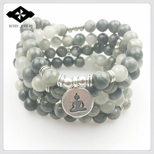 Bracelet Mala En Pierre De Cheveux Verts Pour Femmes, Collier Yoga En Pierre Naturelle, Bijou Spirituel De Méditation, Sn1168, 108