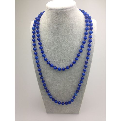 Collier En Feutre Fait À La Main, Perle En Pierre Bleu Royal, Long Noué, 8mm, 42 Pouces, St0002