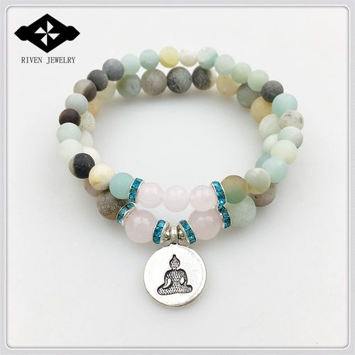 Ensemble De Bracelets En Pierre Naturelle Pour Femmes, 6 Mm, Fait À La Main, Amazonite Mate, Rose, Extensible, Nouveau Design, 2017, Sn1172