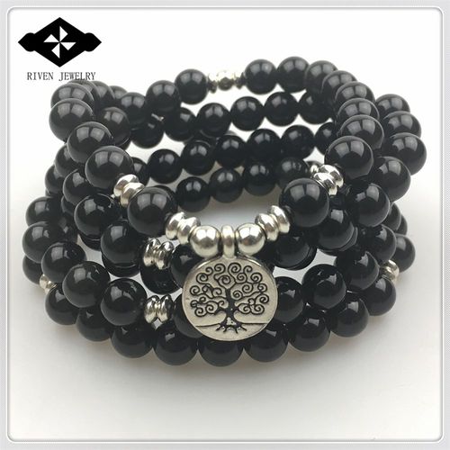 Bracelet De Perles Mala Pour Femmes, Nouveau Design, Collier De Yoga Tendance, Arbre De Vie, Bracelet En Pierre Noire, Livraison Gratuite, Sn1166