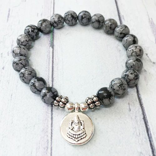 Bracelet En Obsidienne Fait À La Main Pour Homme, Fait À La Main, Flocon De Neige, Bouddha, Breloque, Perle, Guérison, Cristal, Cadeau Pour Lui, Mg0514, 8 Mm