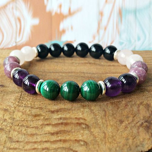 Grand Bracelet En Malachite Naturelle Aaa Mg0324, En Onyx Noir, En Pierre Précieuse, Lépidolite, Améthystes, Énergie T, Pour Femmes