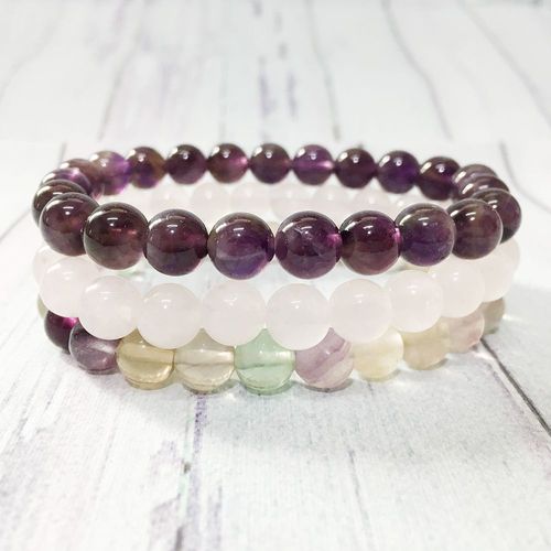 Ensemble De Bracelets Empilables En Fluorite À La Mode, Quartz Rose Naturel, Cristaux De 8mm, C¿Ur, Chakra, Mg0364
