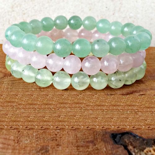 Ensemble De Bracelets En Aventurine Verte Naturelle, 8mm, Quartz Rose, Pierres Précieuses Empilées, Chakra, Bracelet Mala Yoga