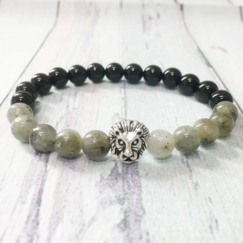 Bracelet À Empiler En Labradorite Pour Homme, Accessoire En Tourmaline Noire, Tête De Lion, Merveilleux Pour La Créativité, Bijoux, Mg0370, 8 Mm